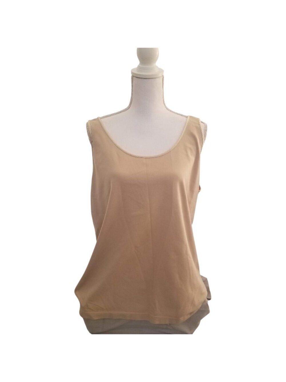Beige Sleeveless Scoop Neck Womens Tank Top Lightweight Casual Wear